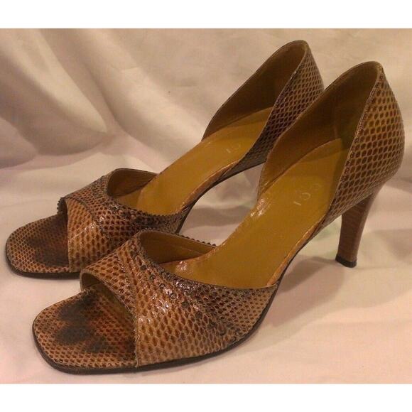 GUCCI Brown Tan Lizard Pumps Size 8B